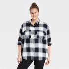 Women's Plus Size Plaid Long Sleeve Button-down Flannel Tunic Top - Ava & Viv White X
