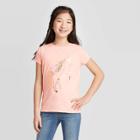 Petitegirls' Short Sleeve Shine Unicorn Graphic T-shirt - Cat & Jack Light Peach Xs, Girl's, Orange