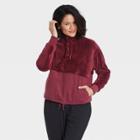 Women's Snap Front Cozy Sherpa Pullover Sweatshirt - All In Motion Coral Red
