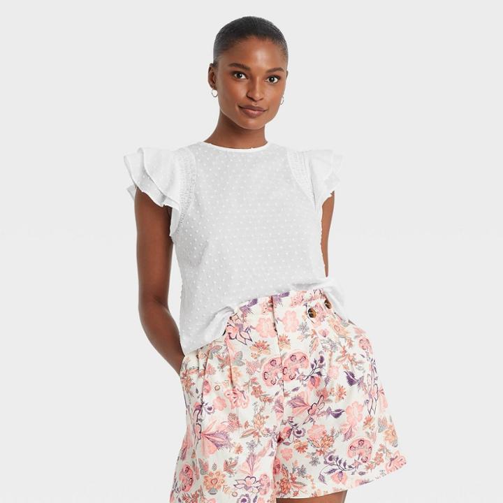 Women's Ruffle Short Sleeve Blouse - Who What Wear White