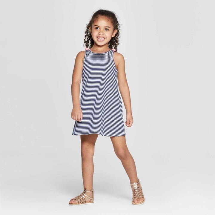 Toddler Girls' Striped A Line Dress - Cat & Jack Navy 12m, Girl's, Blue