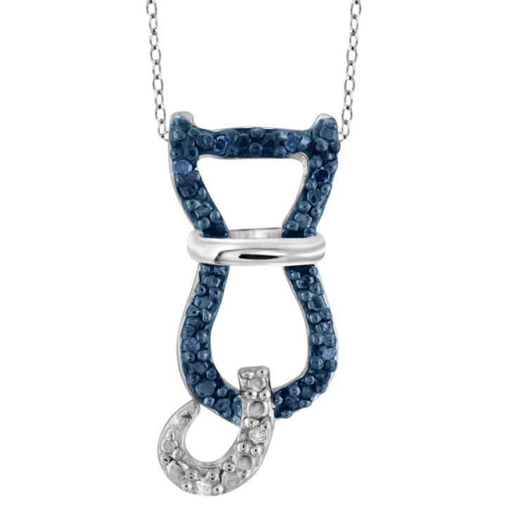 Distributed By Target 120 Ct. T.w. Round-cut Blue And White Diamond Pave Set Cat Pendant - White