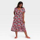 Women's Plus Size Floral Print Flutter Short Sleeve Dress - Knox Rose Navy