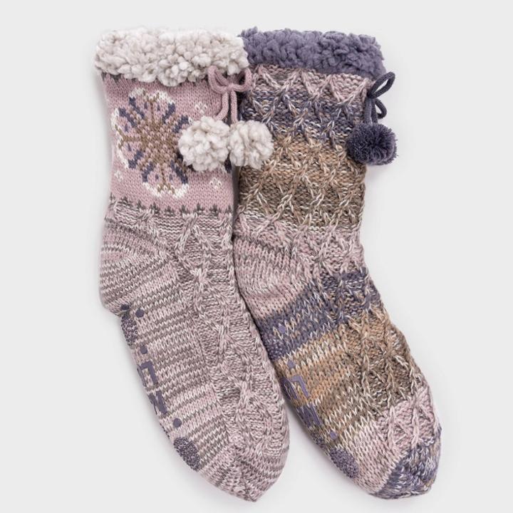 Muk Luks Women's 2pk Classic Cabin Socks - Pink/purple