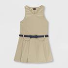 French Toast Girls' Belted Uniform Jumpers - Khaki (green)