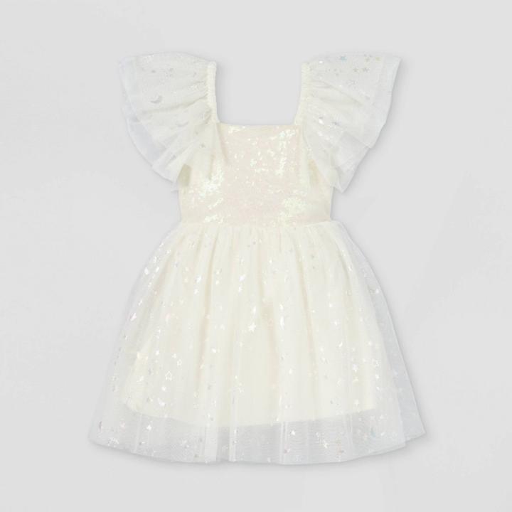 Toddler Girls' Iridescent Sequin Tutu Flutter Sleeve Dress - Cat & Jack Cream