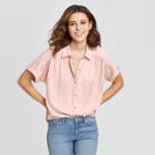 Women's Polka Dot Short Sleeve Button-down Camp Shirt - Universal Thread Piink L, Women's, Size: