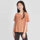 Petitegirls' Short Sleeve Flutter Sleeve Top - Art Class Orange S, Girl's,