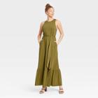 Women's Sleeveless Ruffle Hem Dress - A New Day Olive