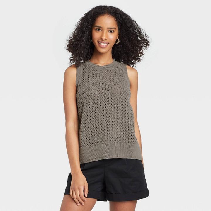 Women's Crewneck Sleeveless Tank Pullover Sweater - A New Day Charcoal Gray