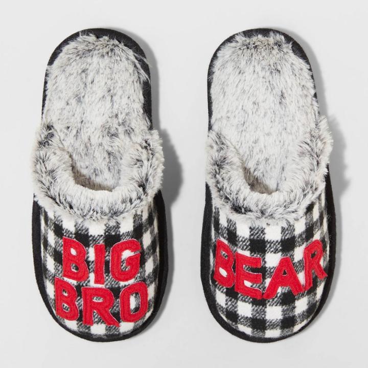Boys' Family Sleep Big Bro Bear Slippers - Wondershop Black