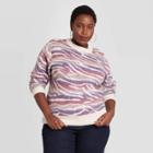 Women's Plus Size Animal Print Crewneck Pullover Sweater - A New Day Pink