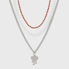 Link Chain And Dripping Heart Charm Necklace Set 3pc - Wild Fable Orange/white/silver
