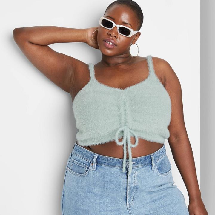Women's Plus Size Ruched Front Fuzzy Sweater Tank Top - Wild Fable