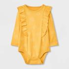 Baby Girls' Sunflower Ruffle Long Sleeve Bodysuit - Cat & Jack Mustard Yellow Newborn