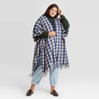 Women's Plus Long Plaid Ruana Kimono Jacket - A New Day Brown