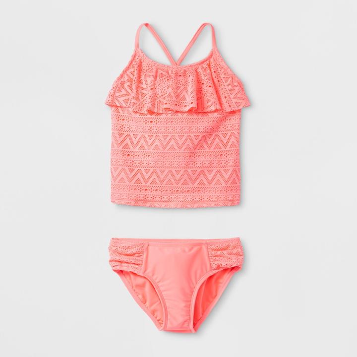 Plus Size Girls' Crochet Tankini Set - Cat & Jack Coral (pink)