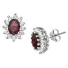 Tiara Sterling Silver Oval-cut Ruby Flower Stud Earrings, Women's