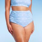 Kona Sol Women's Polka Dot Ruched Extra High Waist Medium Coverage Bikini Bottom - Kona