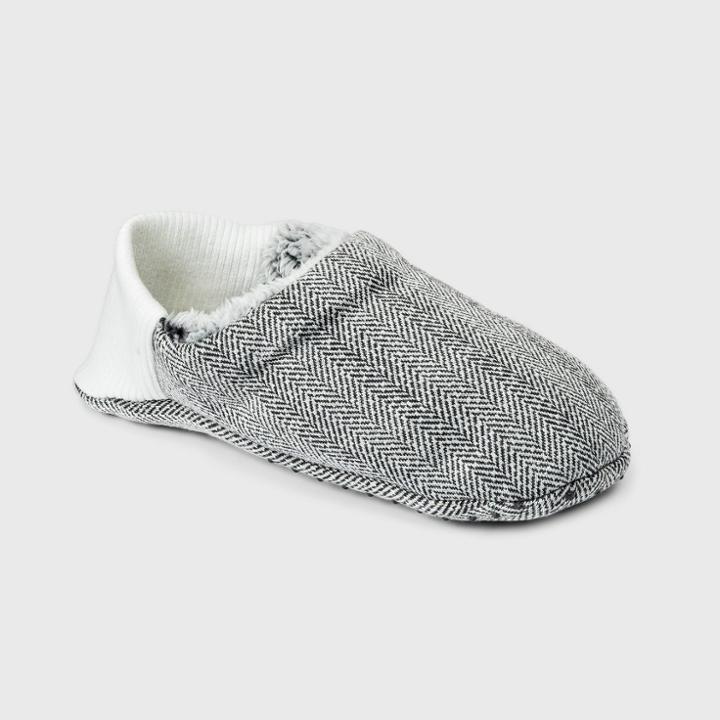Adult Herringbone Fleece Lined Pull-on Slipper Socks With Huggable Heel & Grippers - Wondershop Gray/ivory