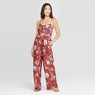 Women's Floral Print Sleeveless Deep V-neck Tie Front Jumpsuit - Xhilaration Burgundy