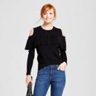 Cliche Women's Cold Shoulder Ruffle Lightweight Sweater - Clich Black