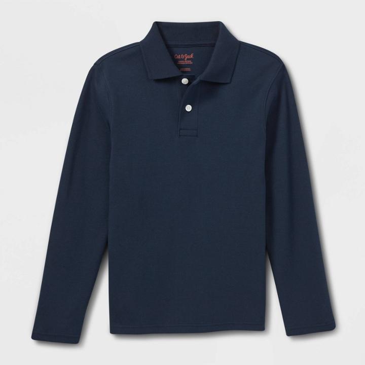 Plusboys' Long Sleeve Interlock Uniform Polo Shirt - Cat & Jack Blue