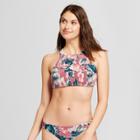 Tori Praver Seafoam Women's Tropical Smocked Strappy High Neck Bikini Top - Sweet Rose D/dd Cup, Pink