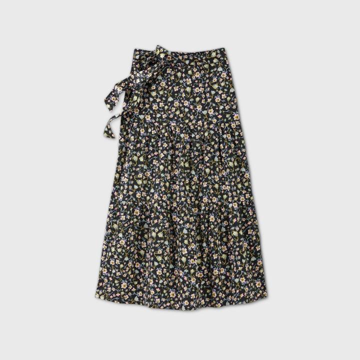 Women's Floral Print Tiered A-line Maxi Skirt - Who What Wear Black