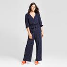 Women's Printed Tie Waist Jumpsuit - A New Day Navy