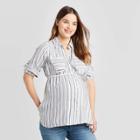 Maternity Striped Long Sleeve Woven Popover Tunic Top - Isabel Maternity By Ingrid & Isabel Navy/white Xs, Women's, Blue/white