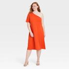 Women's Plus Size Elbow Sleeve One Shoulder Knit Dress - Who What Wear Red