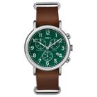 Timex Weekender Slip Thru Leather Strap Chronograph Watch - Brown/green Tw2p97400jt, Adult Unisex