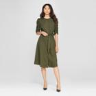 Women's Short Shirred Sleeve Dress - Who What Wear Olive