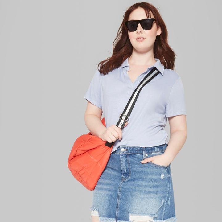 Women's Plus Size Cropped Short Sleeve Polo Shirt - Wild Fable Blue