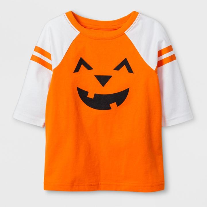 Toddler 3/4 Sleeve Jack'o'lantern Raglan T-shirt - Cat & Jack Orange