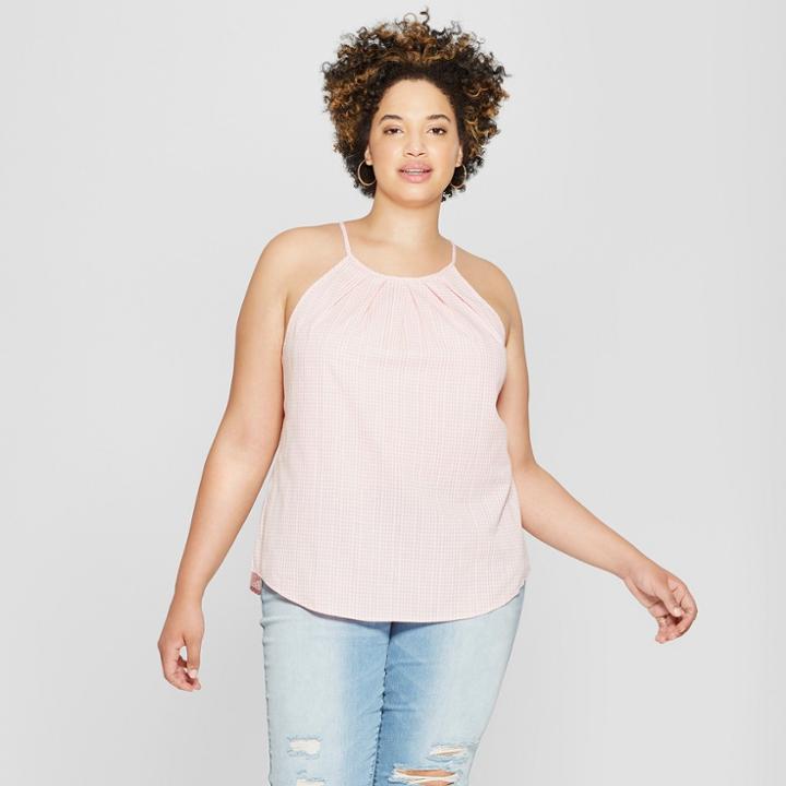 Women's Plus Size Gingham High Neck Tank - Universal Thread Pink X