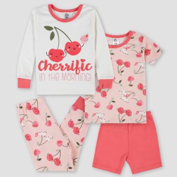 Gerber Toddler Girls' 4pc Kisses & Wishes Snug Fit Pajama Set - 12m, Red/pink