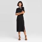 Women's Short Sleeve Cinched Waist T-shirt Dress - A New Day Black