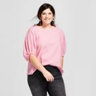 Women's Plus Size Stripe Elbow Sleeve Tie Blouse - Ava & Viv Pink