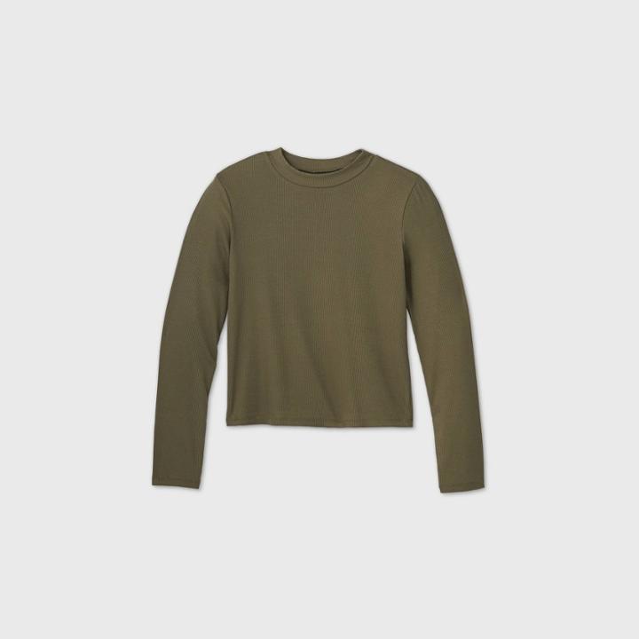 Girls' Rib-knit Mock Neck Long Sleeve Top - Art Class Green