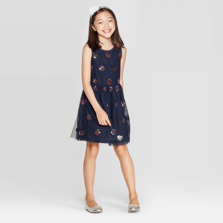 Girls' Flip Sequin Dress - Cat & Jack Navy Xxl Plus, Girl's, Blue