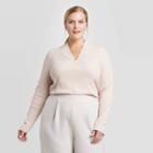 Women's Plus Size Long Sleeve V-neck Rib Knit Top - Prologue Blush 1x, Women's, Size: