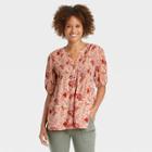 Women's Short Sleeve Smocked Button-front Top - Knox Rose Orange Floral