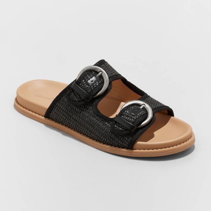 Women's Honey Raffia Footbed Sandals - Universal Thread Black