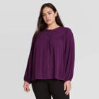 Women's Plus Size Long Sleeve Everyday Blouse - A New Day Purple
