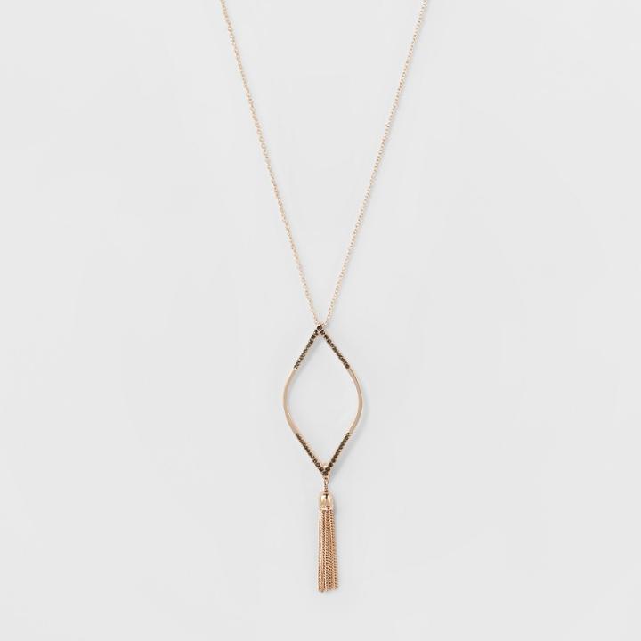 Diamond Shape With Stones & Tassel Long Necklace - A New Day Rose Gold