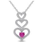 Target .33 Ct. T.w. Heart Shaped Created Ruby Tiered Heart Pendant Necklace In Sterling Silver -