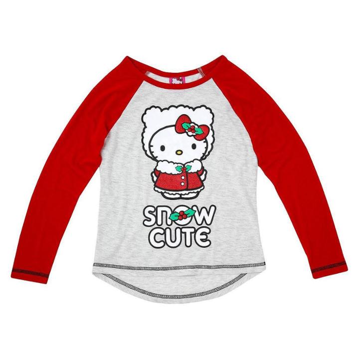 Girls' Hello Kitty Holiday Long Sleeve T-shirt - Oatmeal Heather Xs, Girl's, Brown