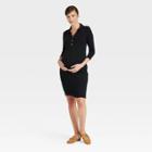 Long Sleeve Rib Polo Maternity Dress - Isabel Maternity By Ingrid & Isabel Black